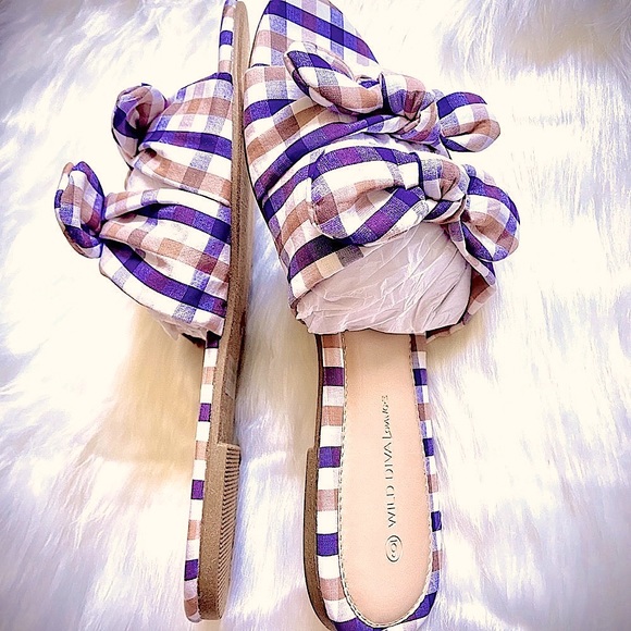 ✌🏼 #244 Cute Double Bow Gingham Plaid Sandals - Picture 9 of 14